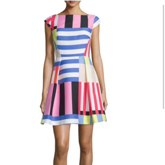 Kate Spade Go Fly a Kite Multi Stripe Fit And Flare Dress Size 0 Blue Yellow - Picture 1 of 16